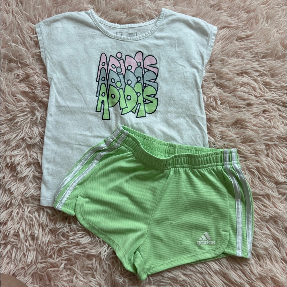 Adidas White Tee with Pink Graphic